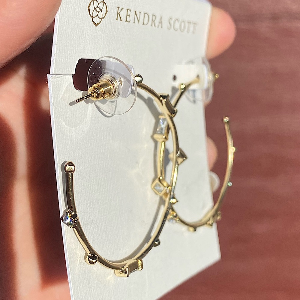 DISCONTINUED STYLE. Kendra Scott Gold with White Crystal Rhoan Hoops